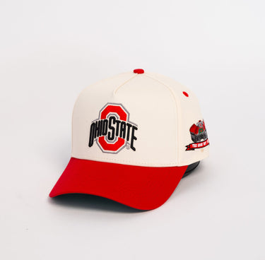 Ohio State Buckeyes Cream and Scarlet Snapback Hat with Horseshoe Stadium Patch - Side Stadium