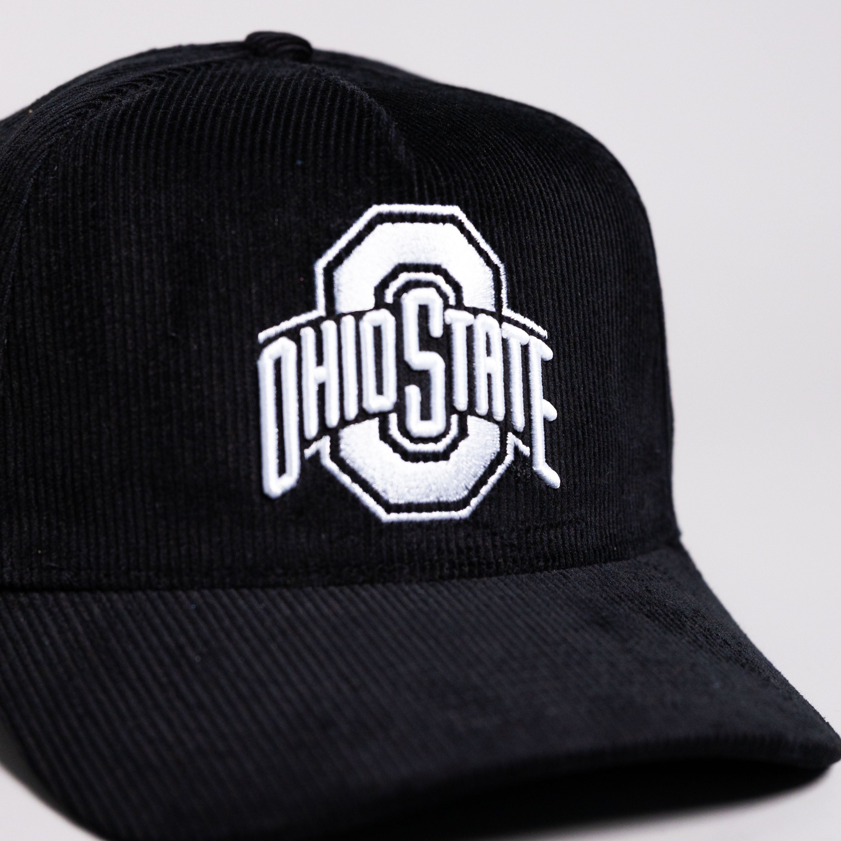 Ohio State Buckeyes Hat Black Corduroy Blacktop Snapback - Front Detail