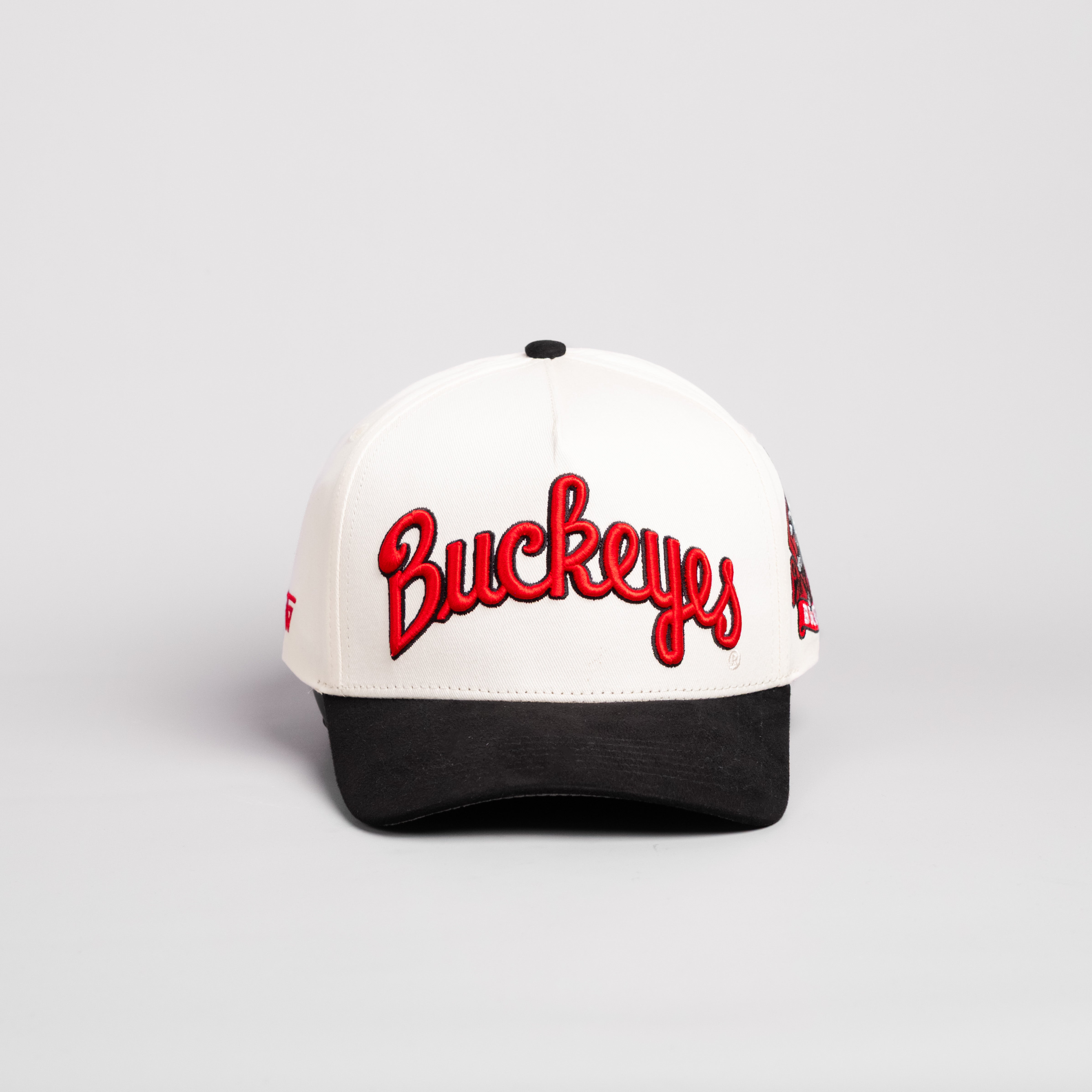 Ohio State Buckeyes Hat Cream & Black Brutus Patch Snapback - Front Panel