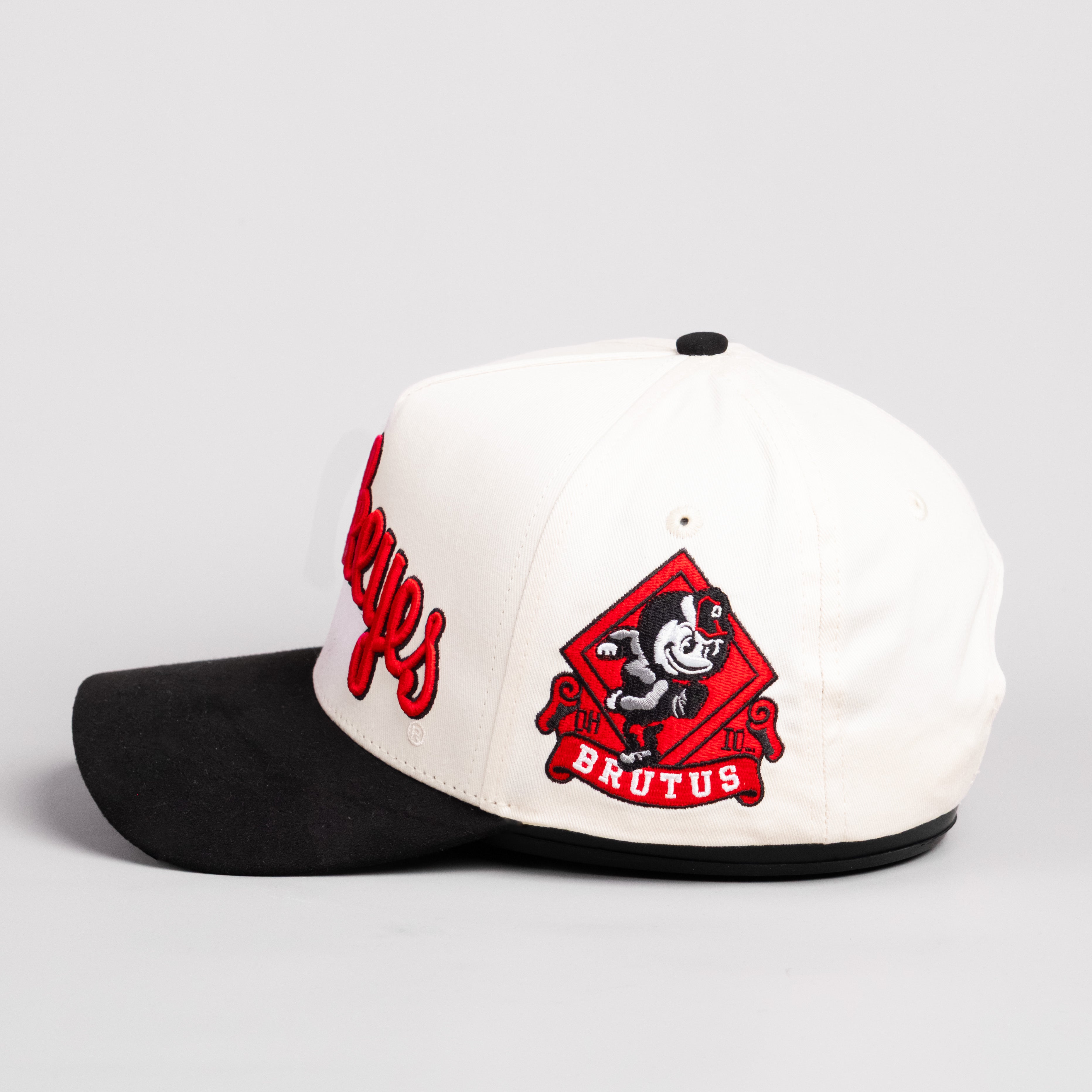 Ohio State Buckeyes Hat Cream & Black Brutus Patch Snapback - Side Patch