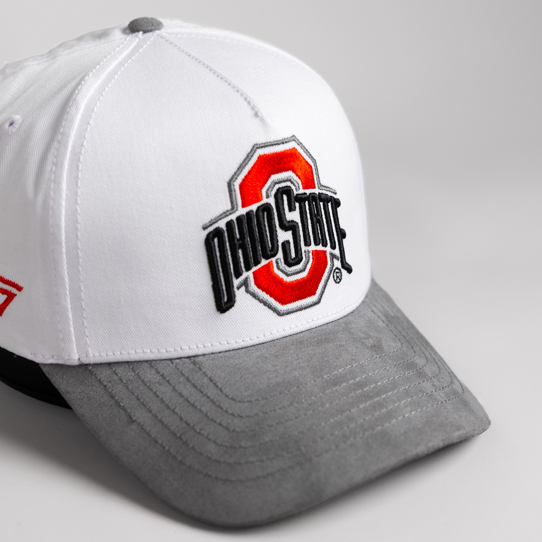 Ohio State Buckeyes Hat Cream & Grey Full Stadium Snapback - Angled View