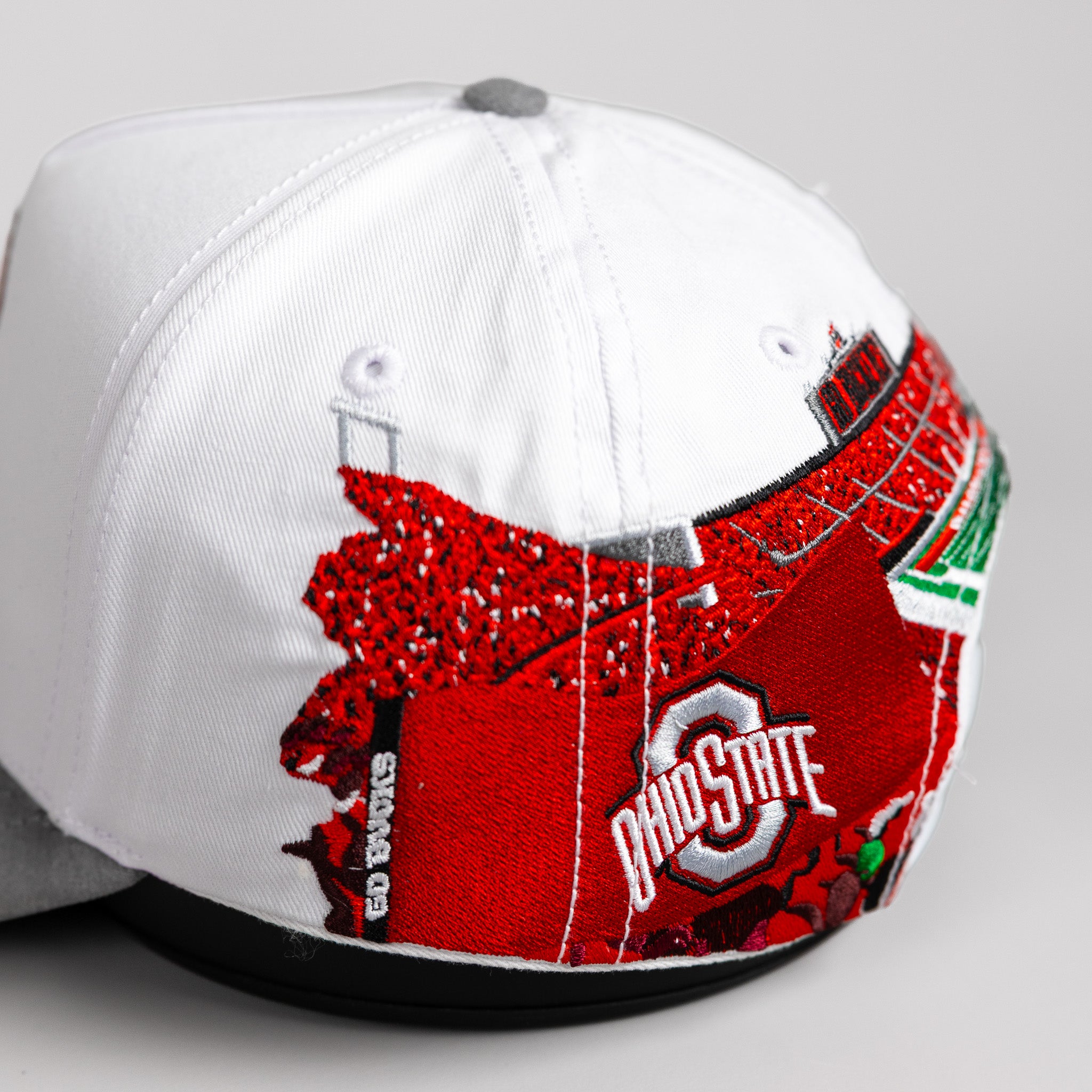 Ohio State Buckeyes Hat Cream & Grey Full Stadium Snapback - Side Stadium