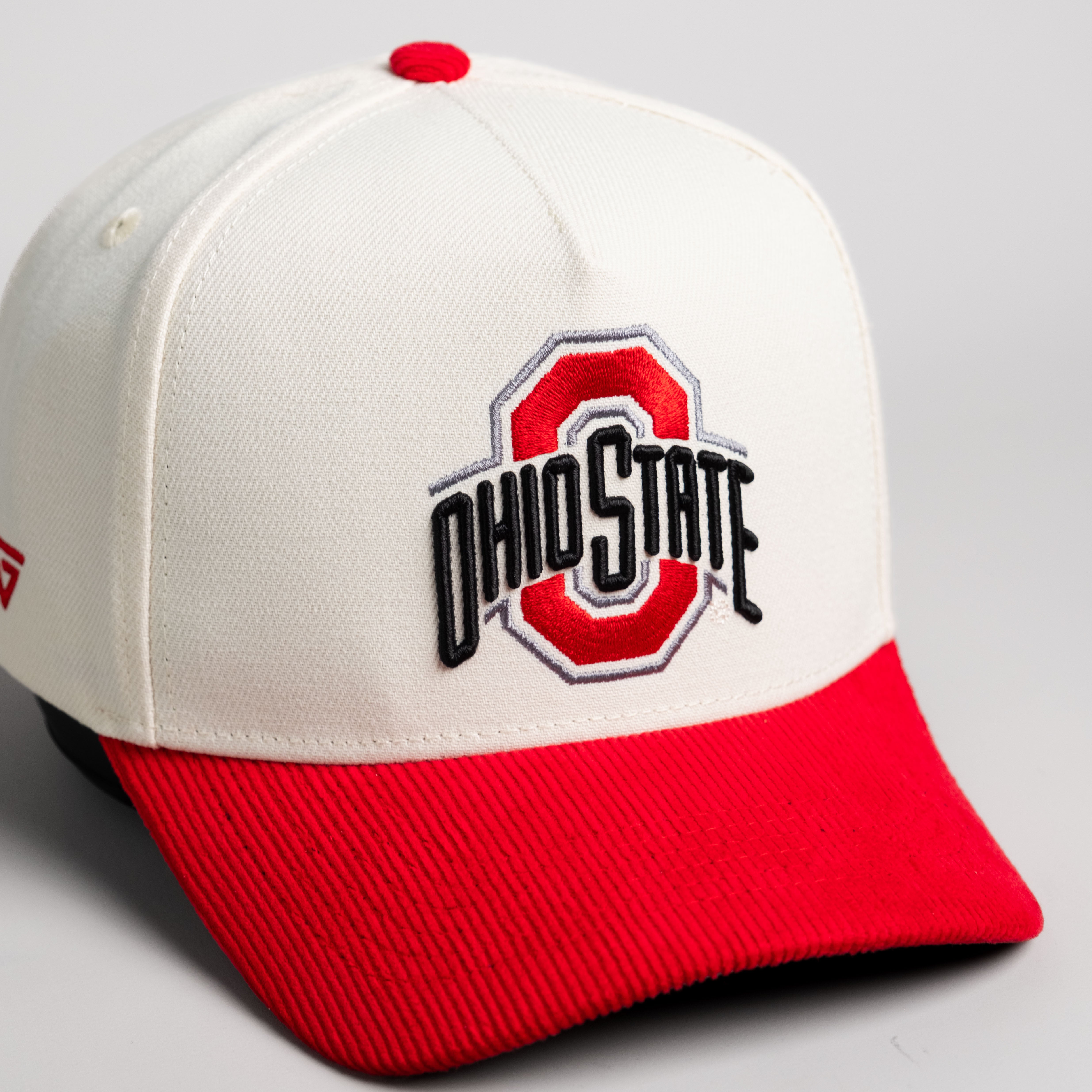 Ohio State Buckeyes Hat Cream & Red Banners Snapback - Angled View