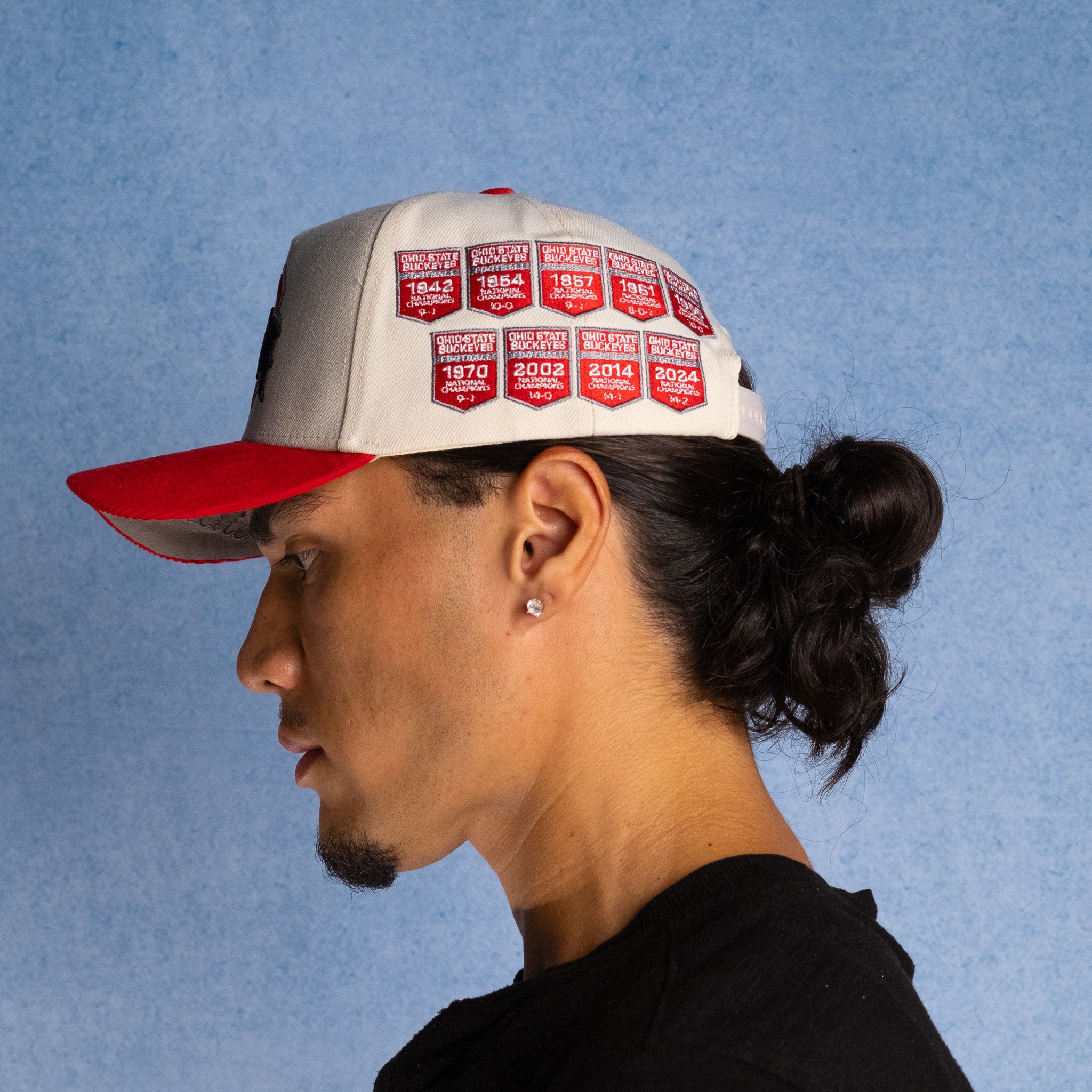 Ohio State Buckeyes Hat Cream & Red Banners Snapback - On Model Lifestyle