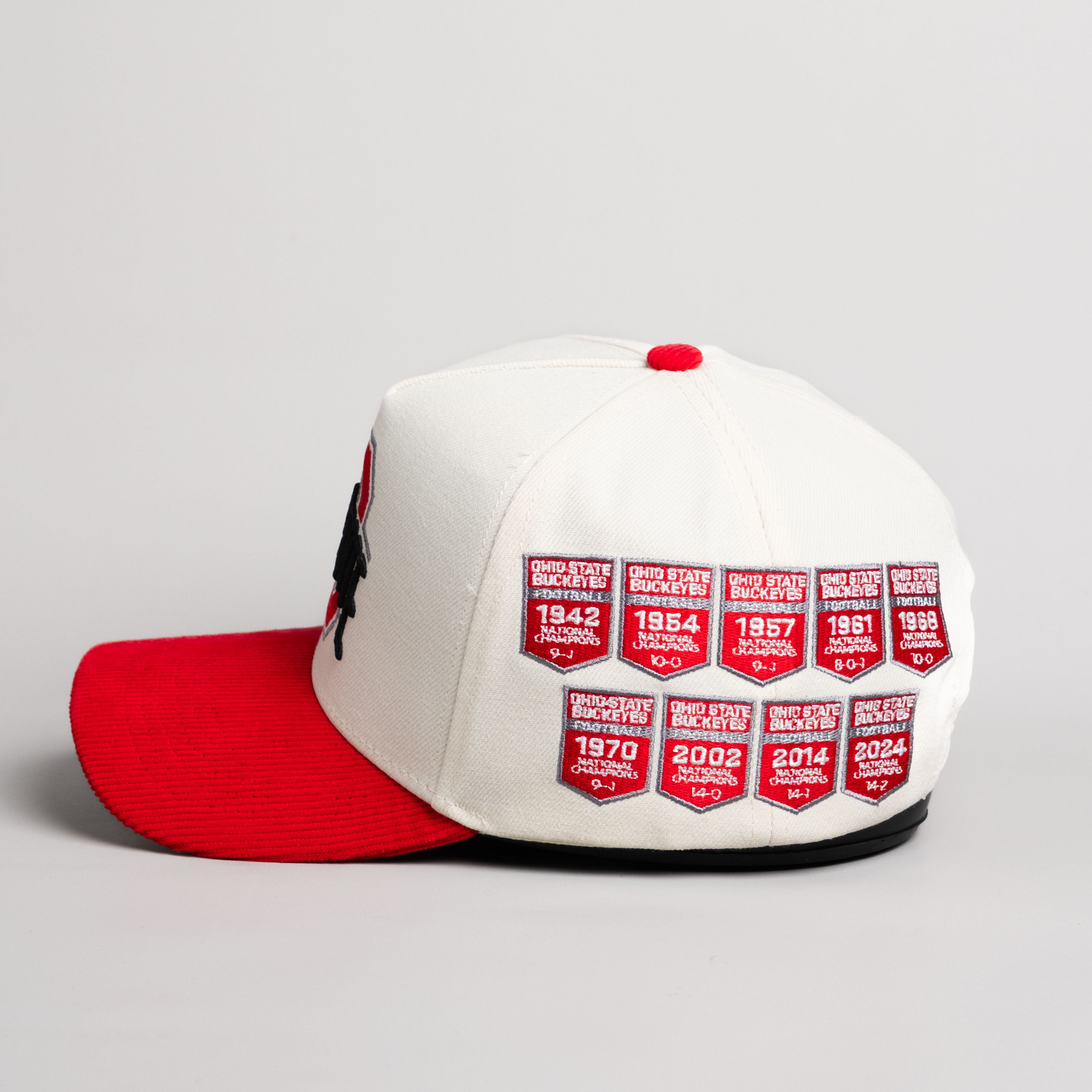 Ohio State Buckeyes Hat Cream & Red Banners Snapback - Side Patch