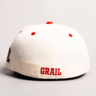 Ohio State Buckeyes Hat Cream & Red Block O Fitted - Back View
