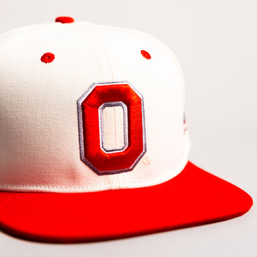Ohio State Buckeyes Hat Cream & Red Block O Fitted - Front Detail