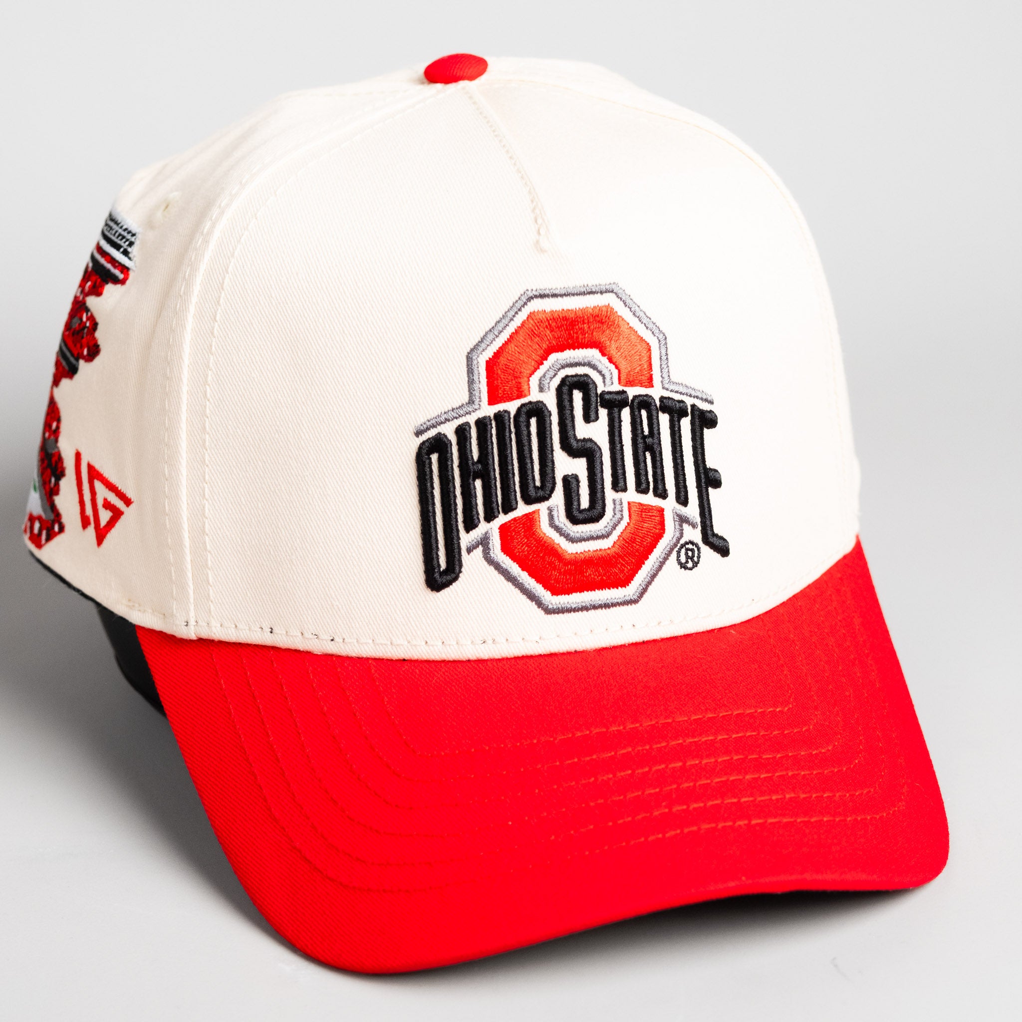 Ohio State Buckeyes Hat Cream & Red Home Crowd Snapback - Angled View