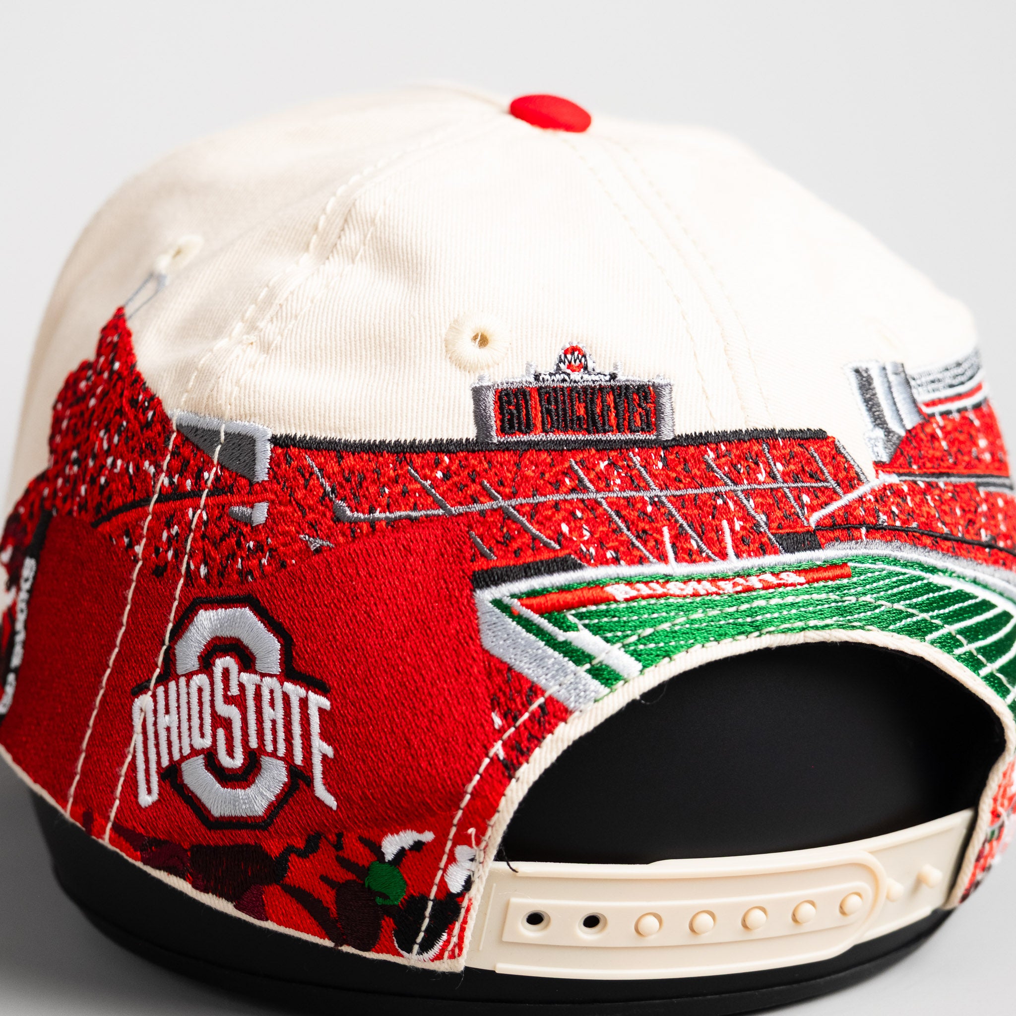 Ohio State Buckeyes Hat Cream & Red Home Crowd Snapback - Stadium Detail B