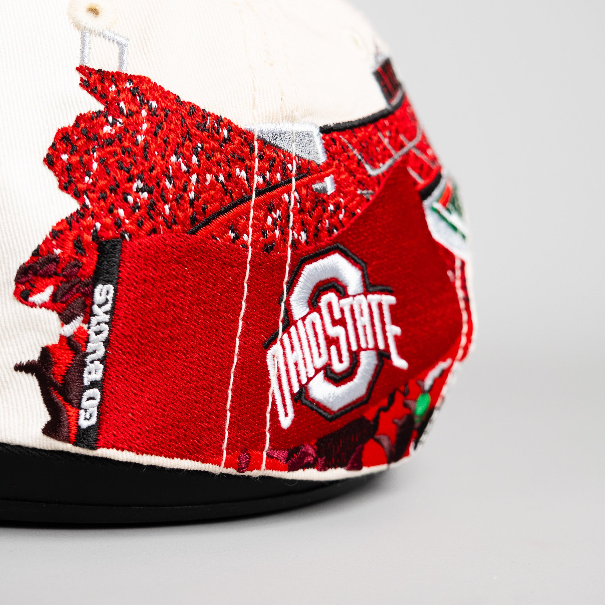 Ohio State Buckeyes Hat Cream & Red Home Crowd Snapback - Stadium Detail