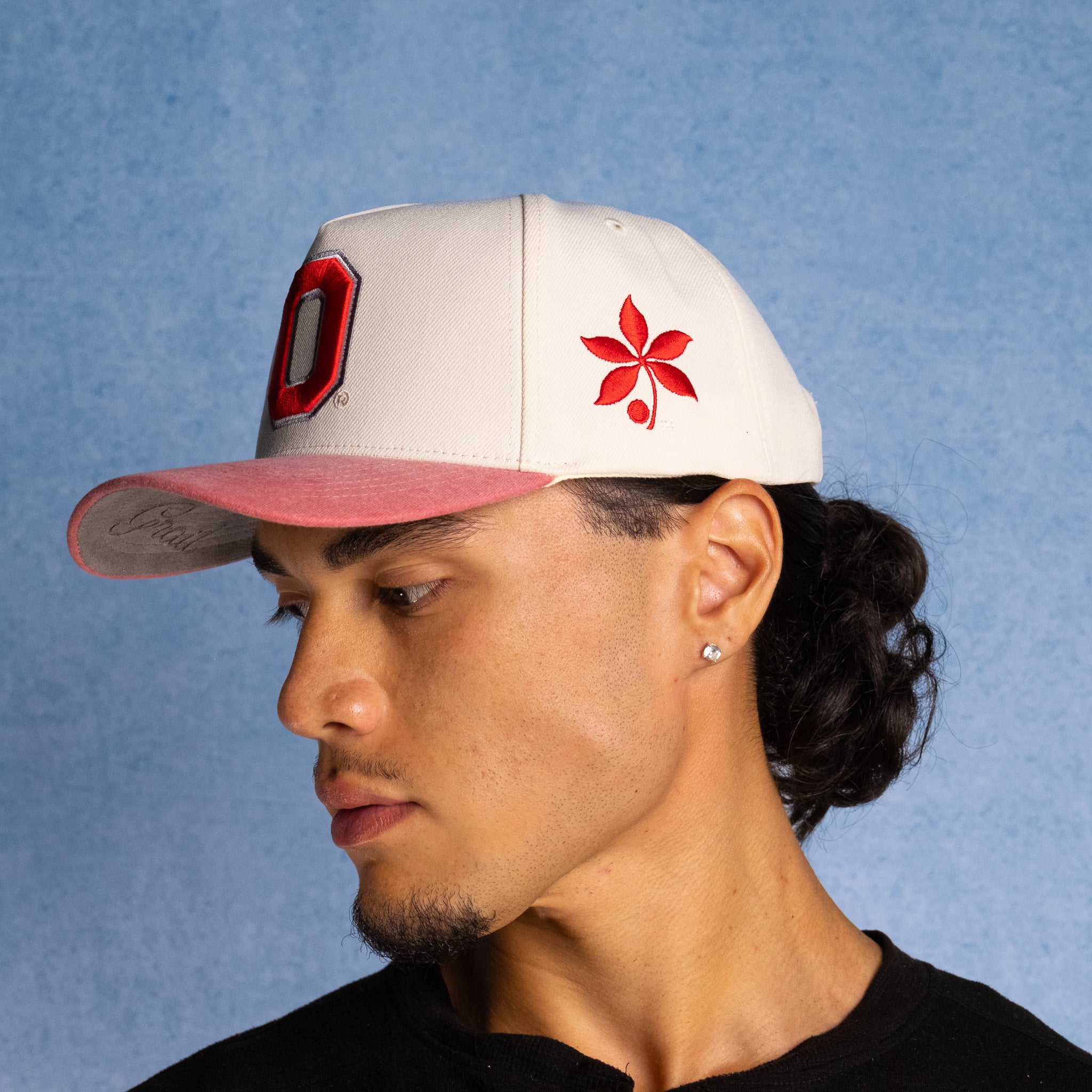 Ohio State Buckeyes Hat Cream & Red Sun Fade Snapback - On Model Lifestyle