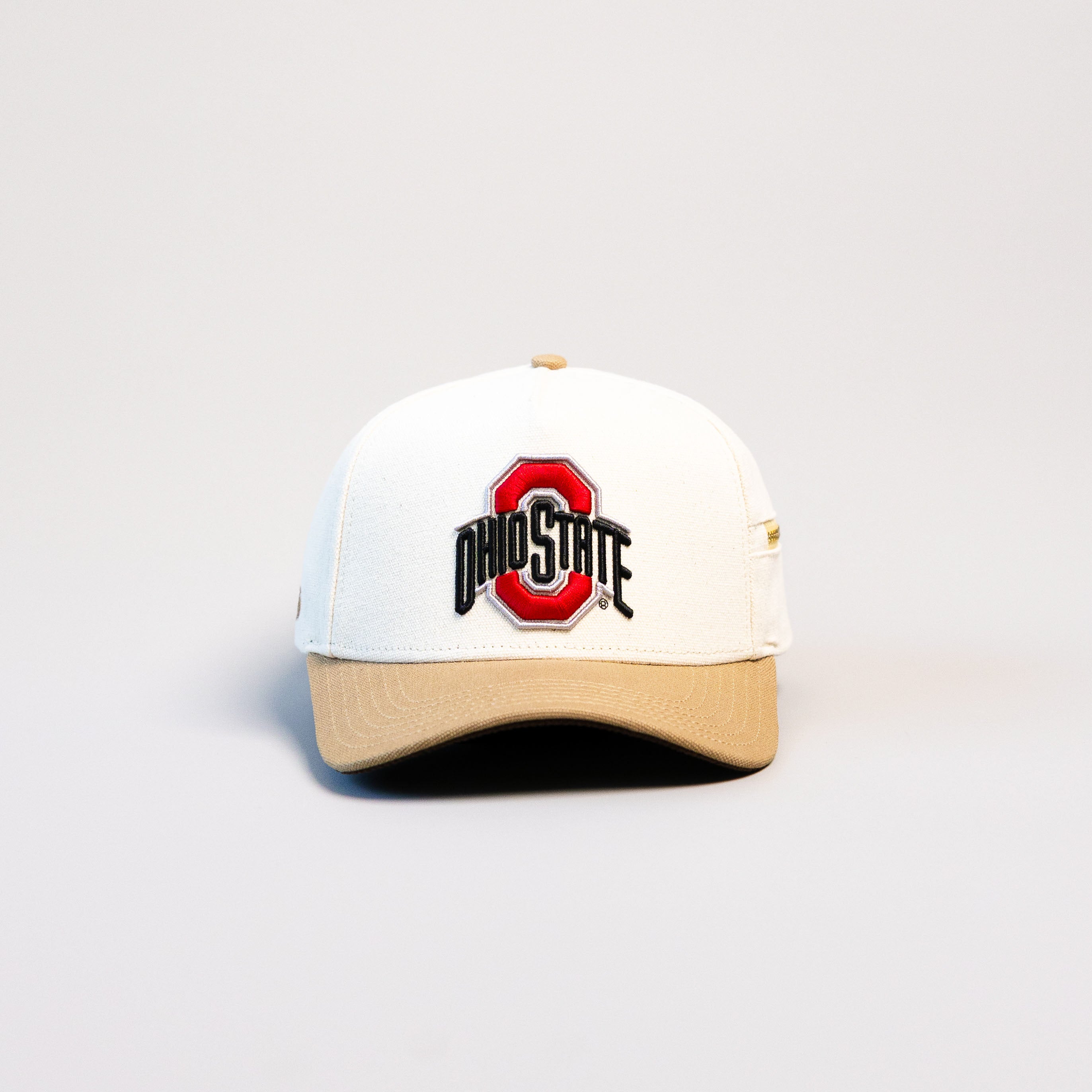 Ohio State Buckeyes Hat Cream & Tan Jobsite Snapback - Front Panel