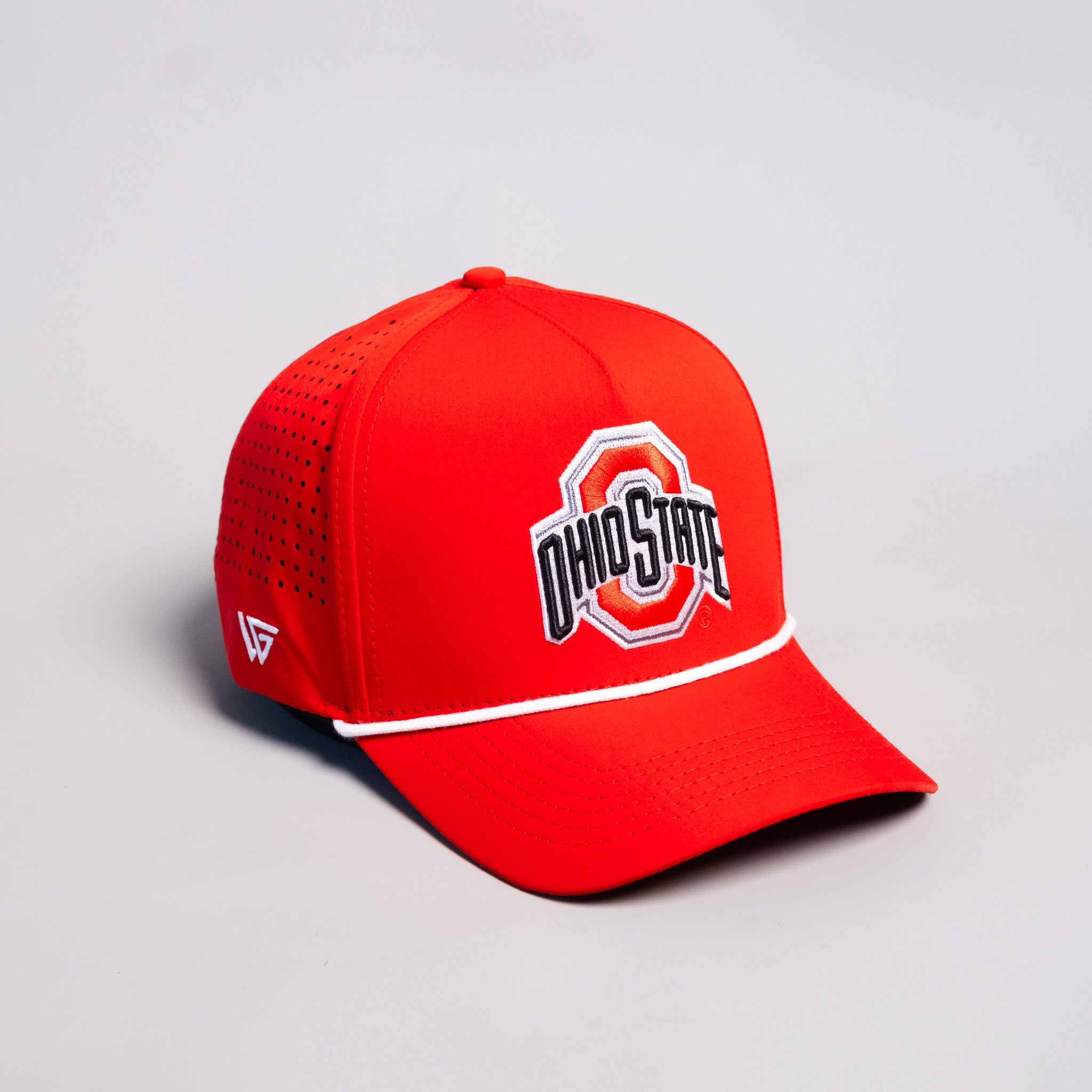 Ohio State Buckeyes Hat Red Tee Box Performance Rope Snapback - Angled View