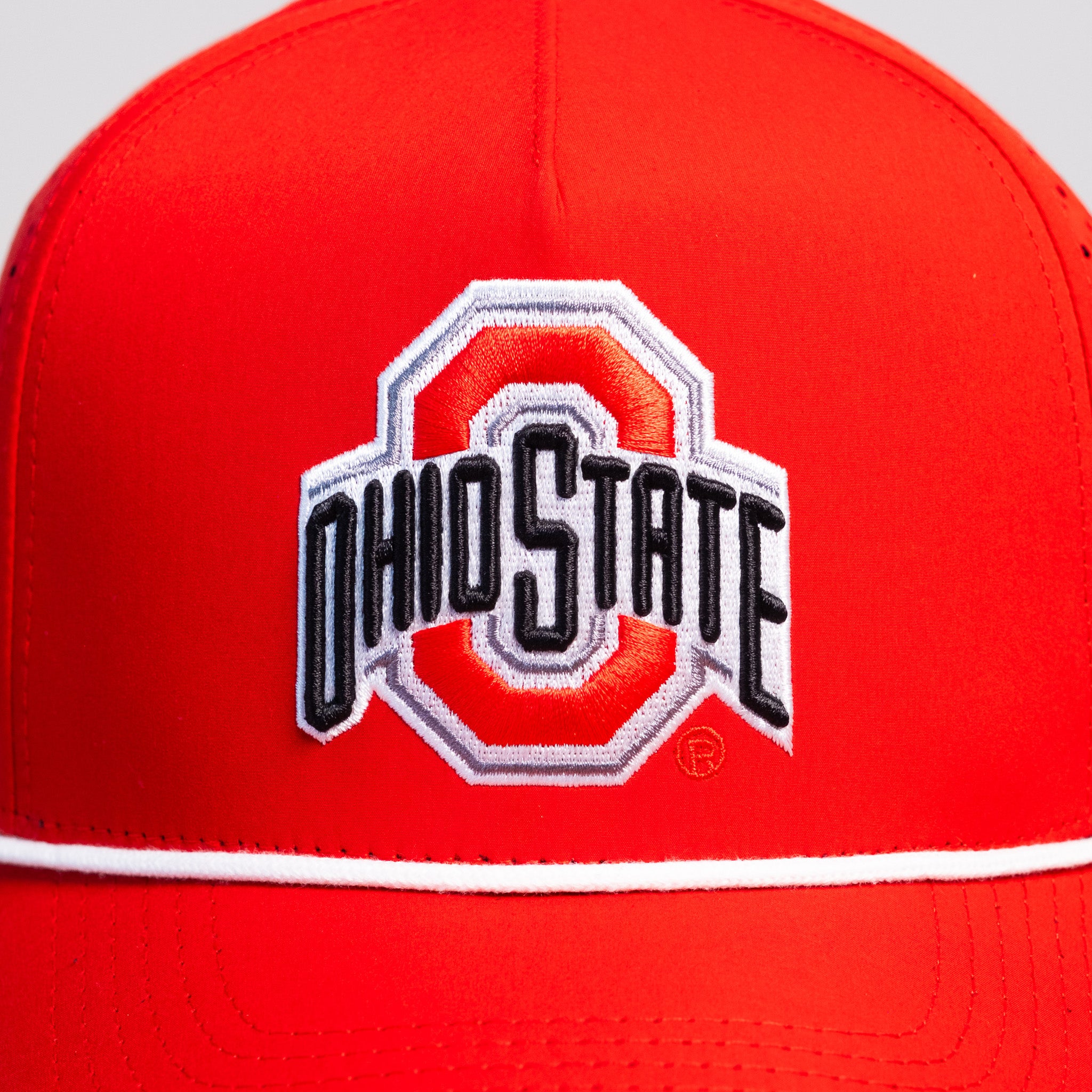 Ohio State Buckeyes Hat Red Tee Box Performance Rope Snapback - Front Detail
