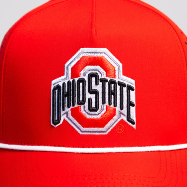 Ohio State Buckeyes Hat Red Tee Box Performance Rope Snapback - Front Detail