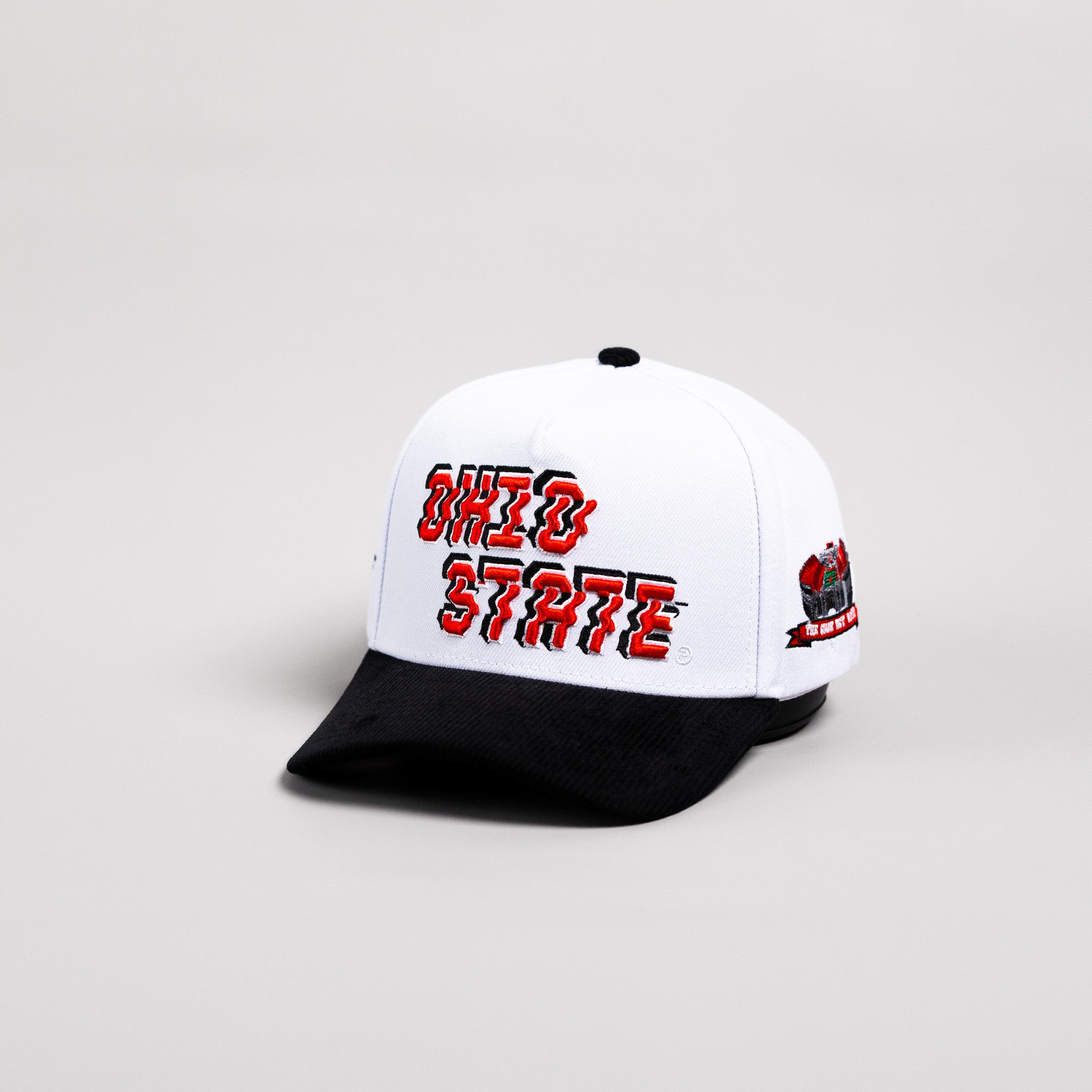 Ohio State Buckeyes Hat White & Black Corduroy Stadium Pulse Snapback - Angled View