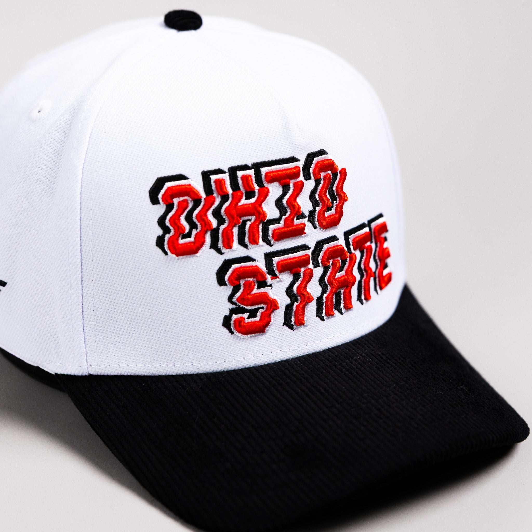 Ohio State Buckeyes Hat White & Black Corduroy Stadium Pulse Snapback - Front Detail