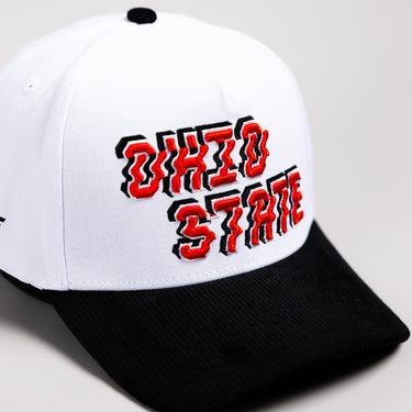 Ohio State Buckeyes Hat White & Black Corduroy Stadium Pulse Snapback - Front Detail