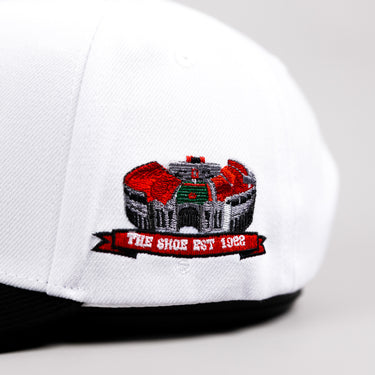 Ohio State Buckeyes Hat White & Black Corduroy Stadium Pulse Snapback - The Shoe Stadium Patch Detail