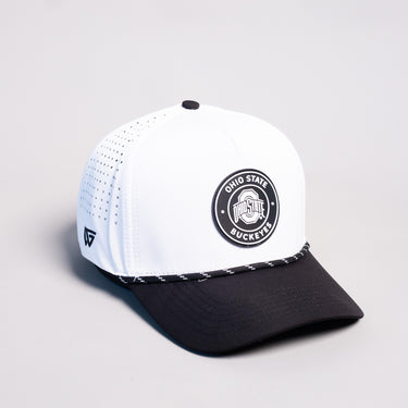 Ohio State Buckeyes Hat White Black Tee Box - Angled View