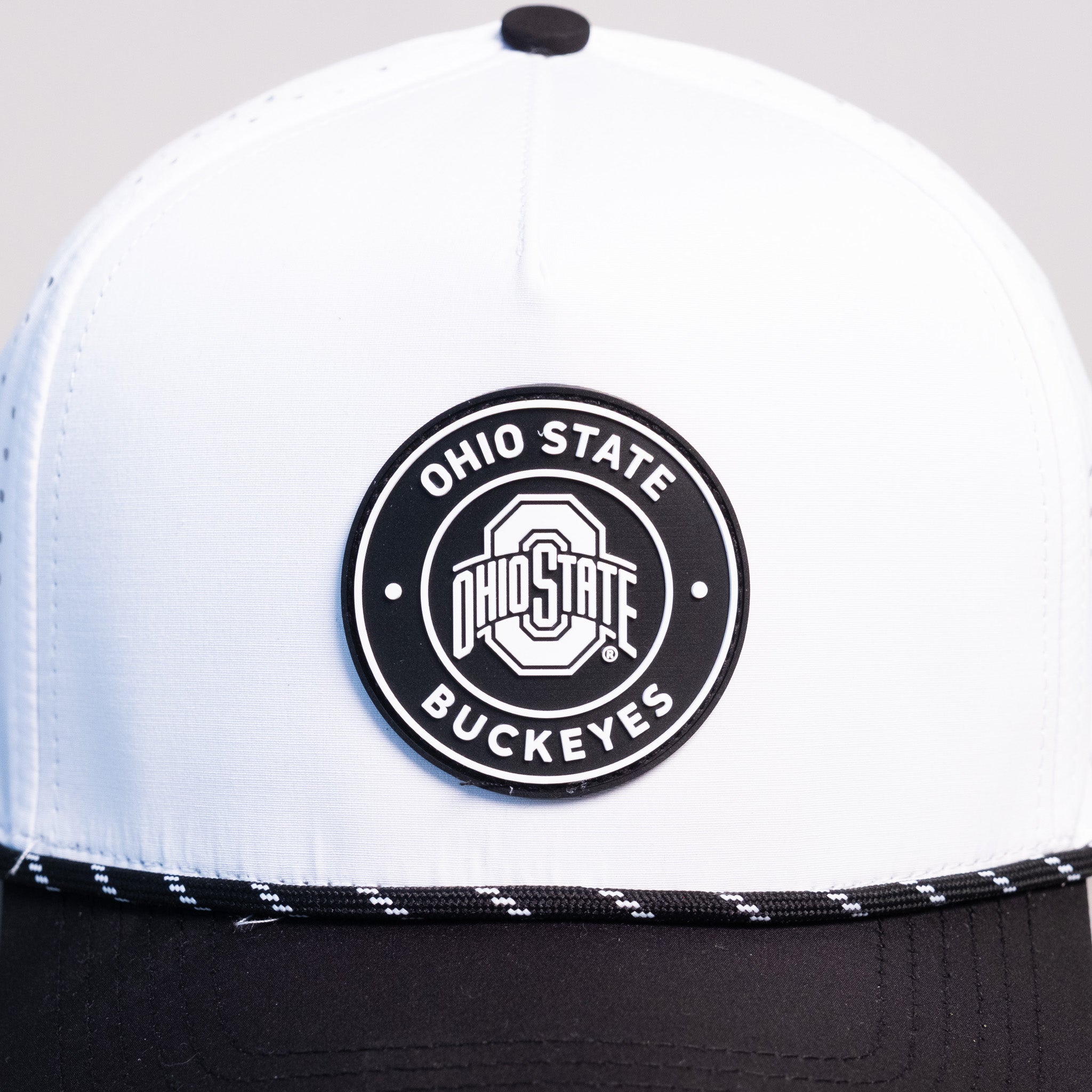 Ohio State Buckeyes Hat White Black Tee Box - Front Detail