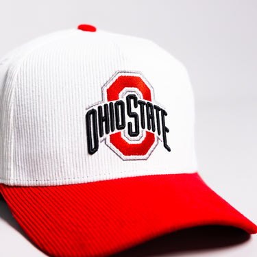 Ohio State Buckeyes Helmet Hat White Red Suede Brim Leaf Stickers Snapback - Front Detail