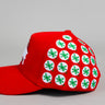 Ohio State Buckeyes Red Corduroy Snapback Hat with Helmet Sticker Leaf Patches - Side Patch