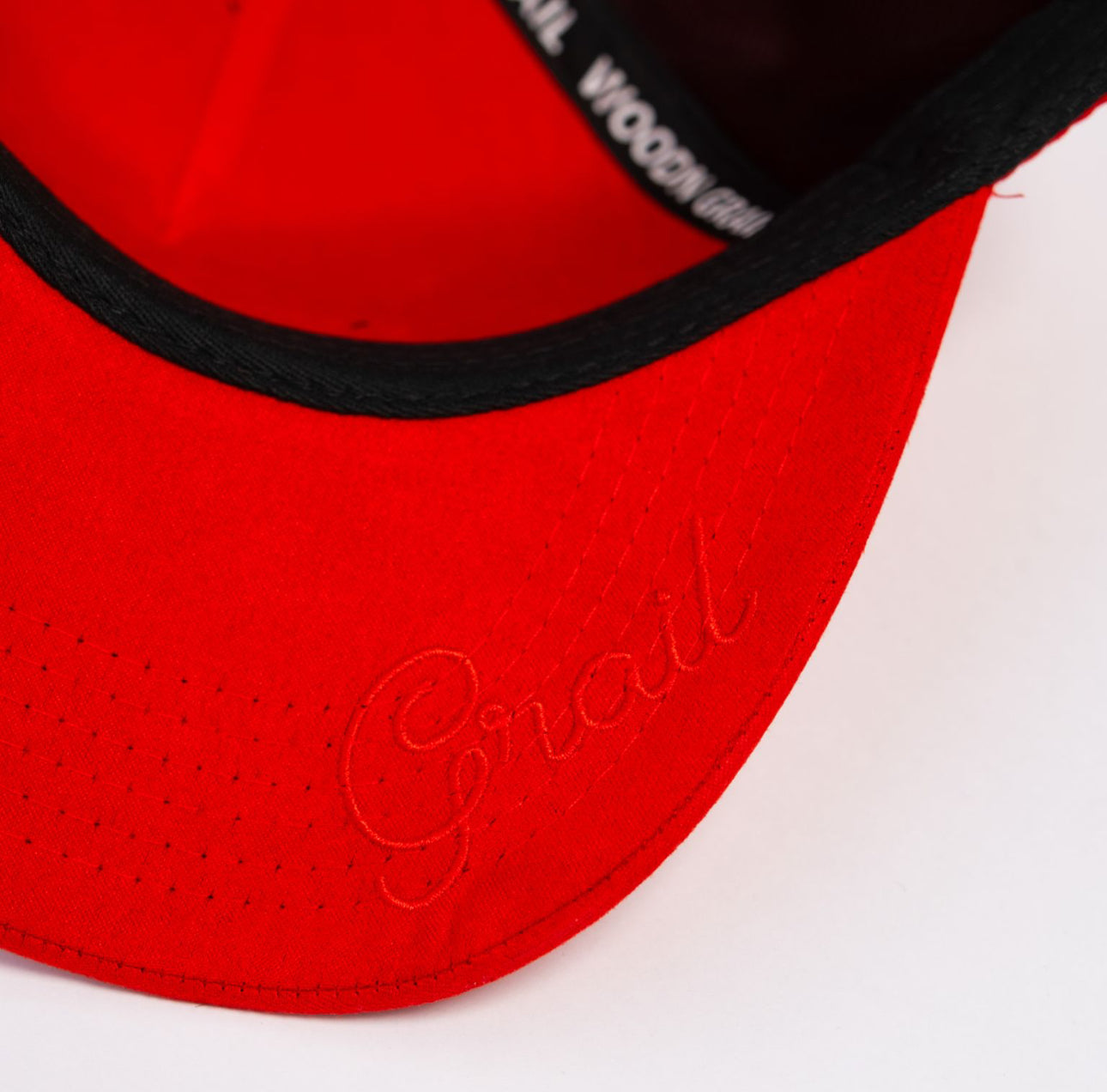 Ohio State Buckeyes Red Suede Snapback Hat with Championship Banner Patches - Underbrim Detail