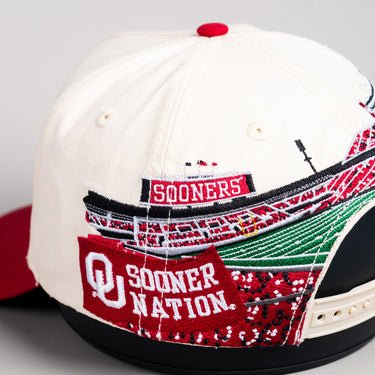 Oklahoma Sooners Hat Cream & Red Home Crowd Snapback - Side Patch Detail