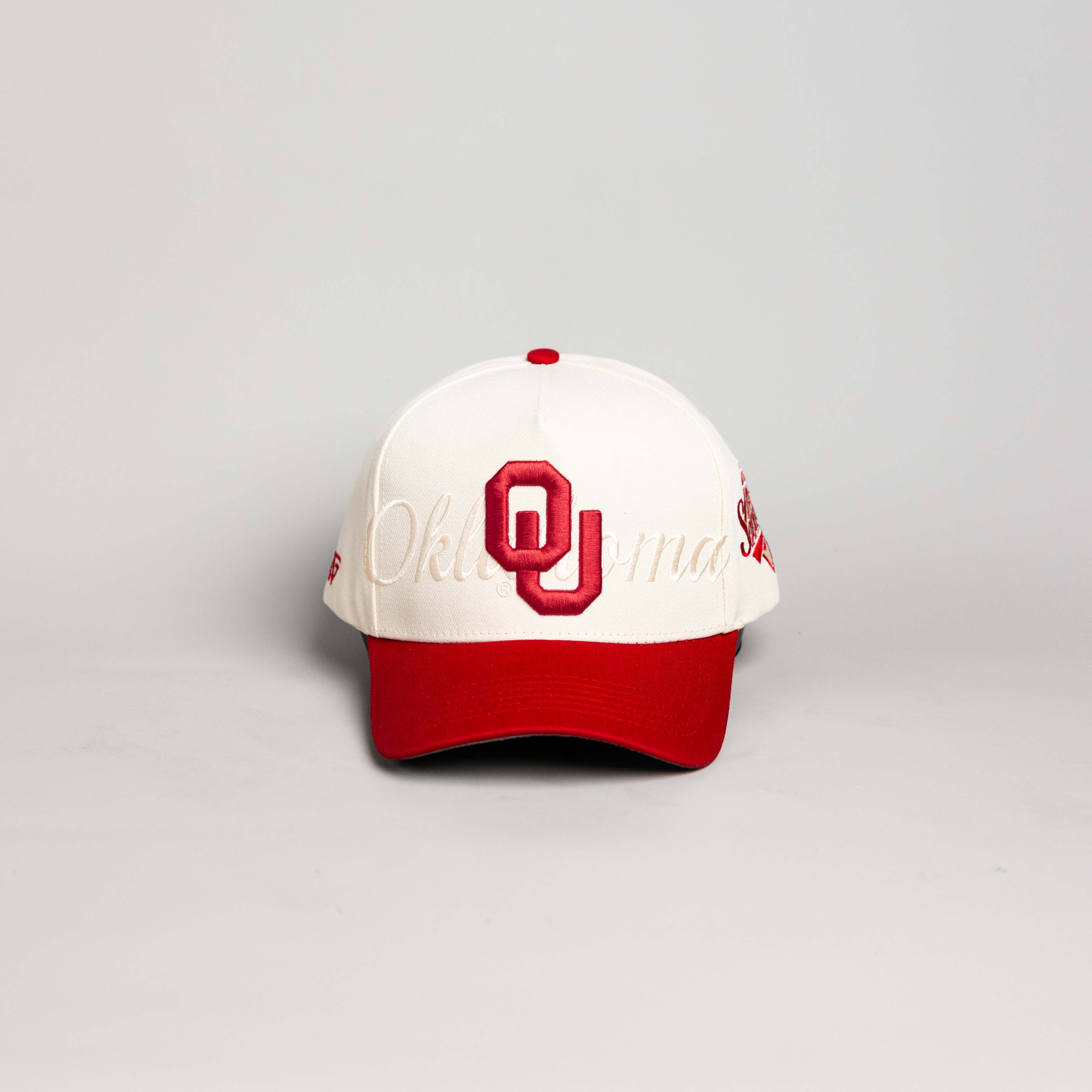 Oklahoma Sooners Hat Stacked Script Snapback - Front Panel