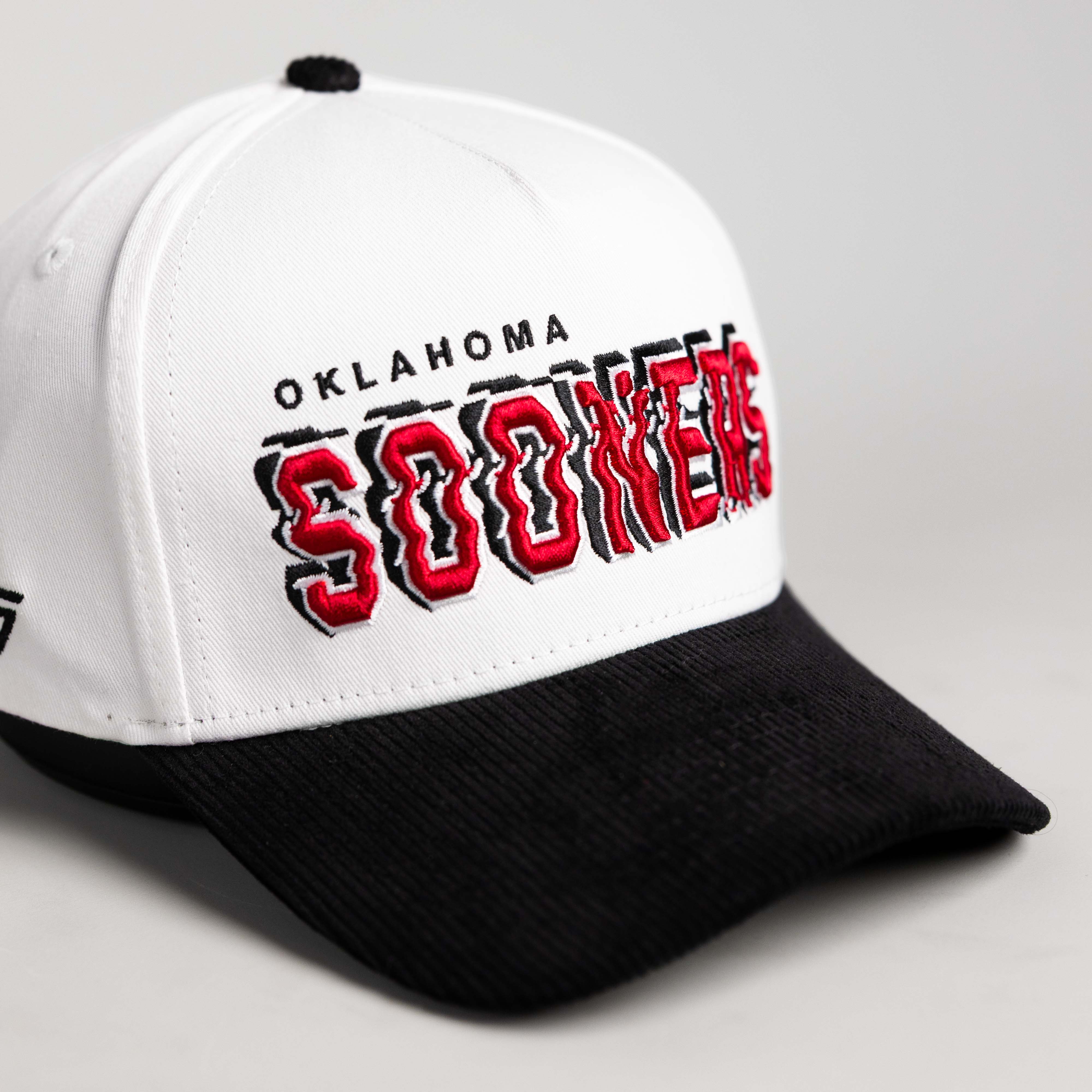Oklahoma Sooners Hat White & Black Stadium Pulse - Angled View