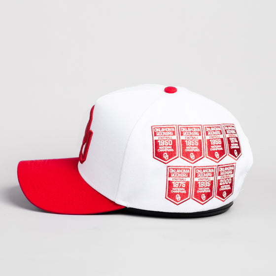 Oklahoma Sooners Hat White & Crimson Banners Snapback - Side Patch