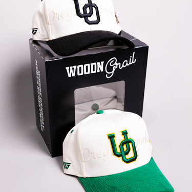 Oregon Ducks 2 Hat Bundle Cream UO & Ducks Script - Angled View