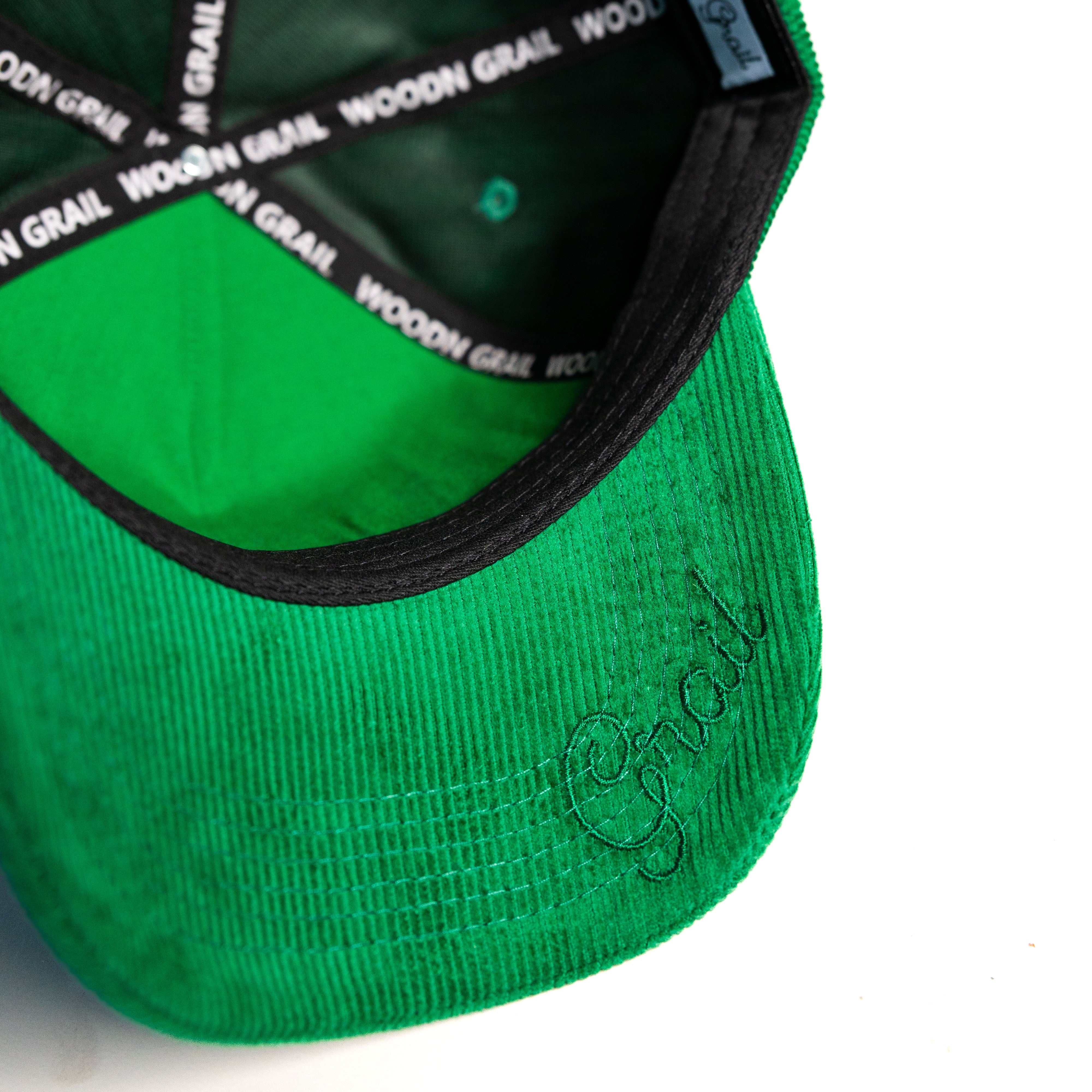 Oregon Ducks Flipped Script Hat Green Corduroy Yellow Logo Snapback UO - Underbrim Detail