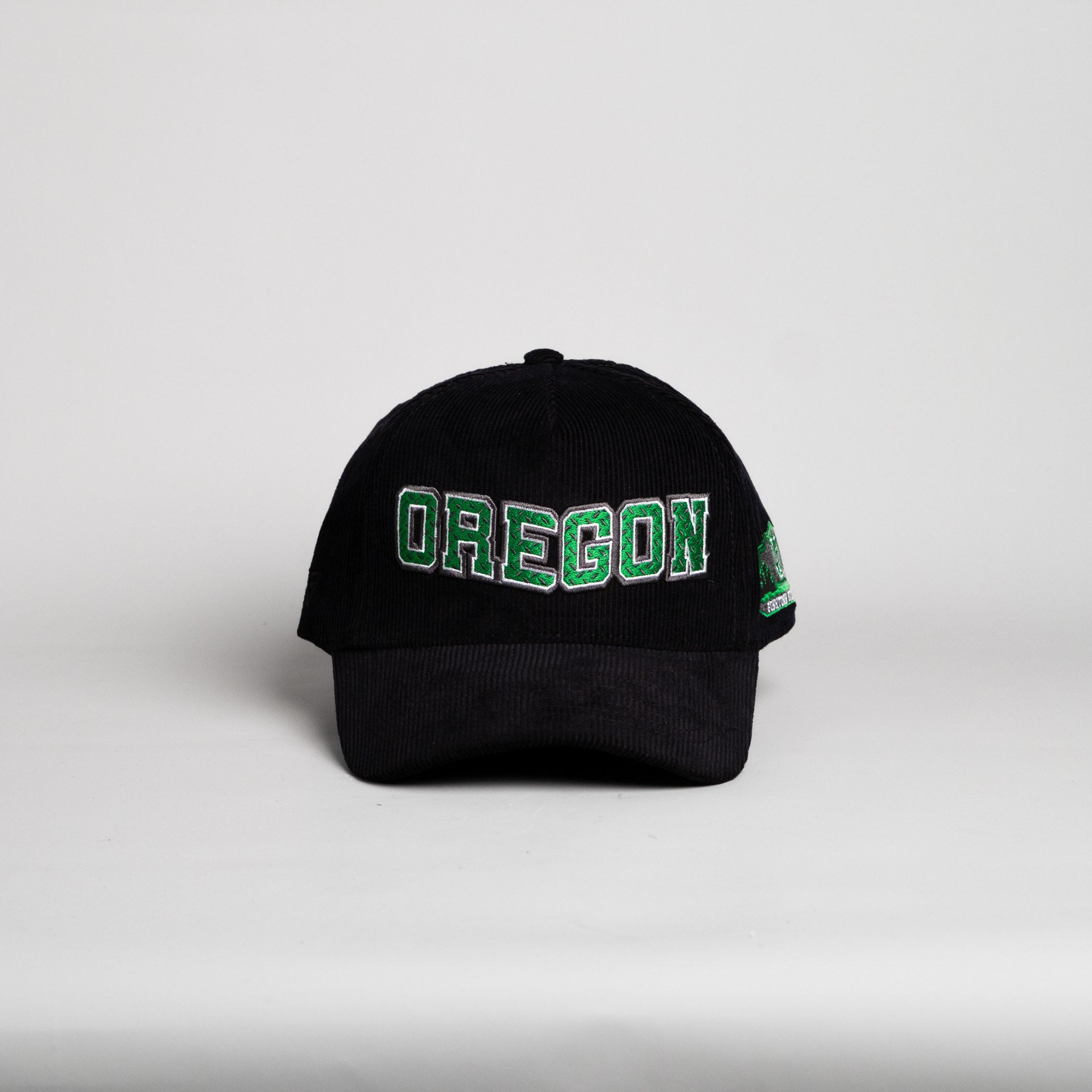 Oregon Ducks Hat Black Corduroy Flying V Snapback - Front Panel