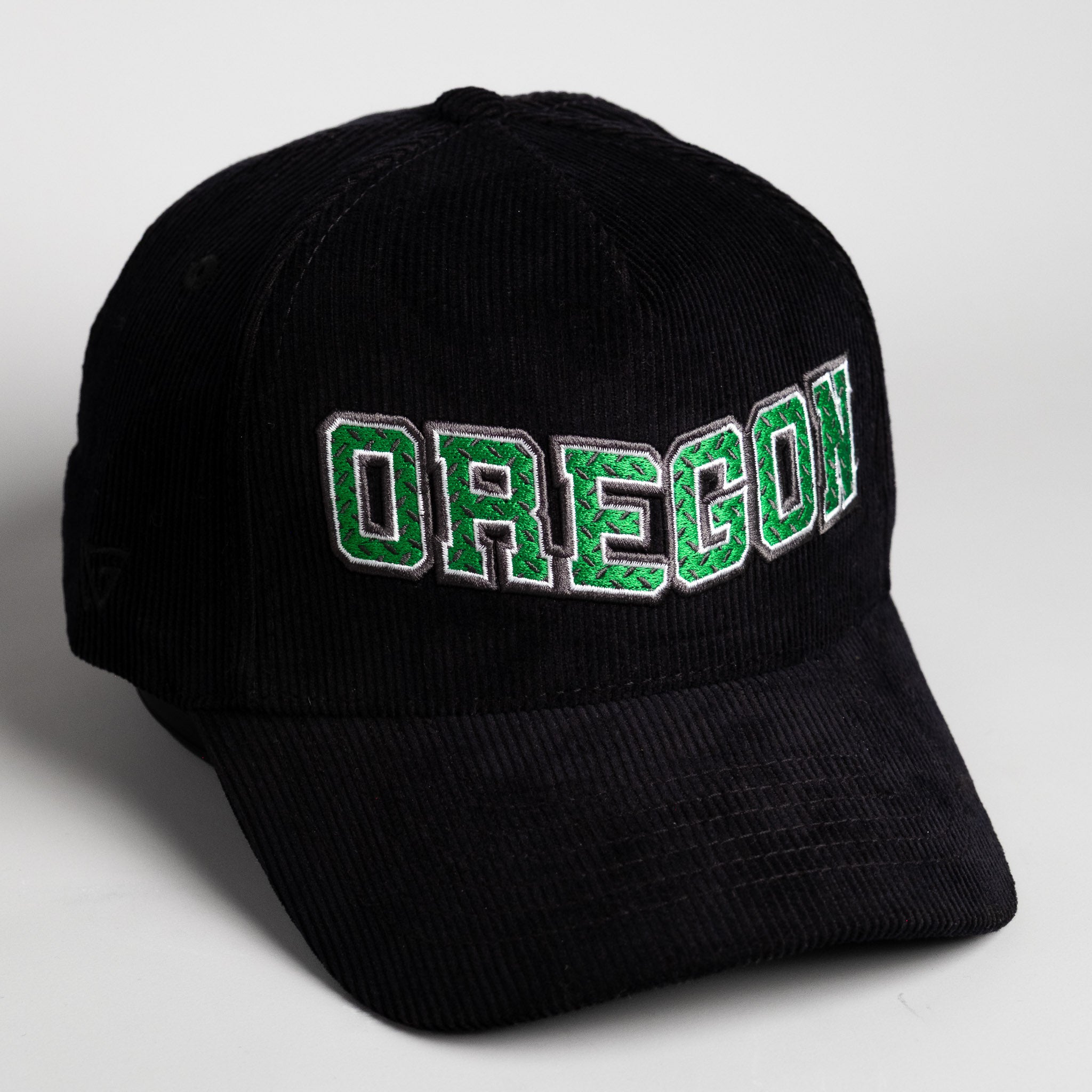 Oregon Ducks Hat Black Corduroy Flying V Snapback - Side Patch