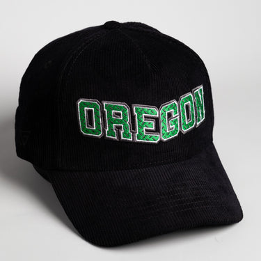 Oregon Ducks Hat Black Corduroy Flying V Snapback - Side Patch