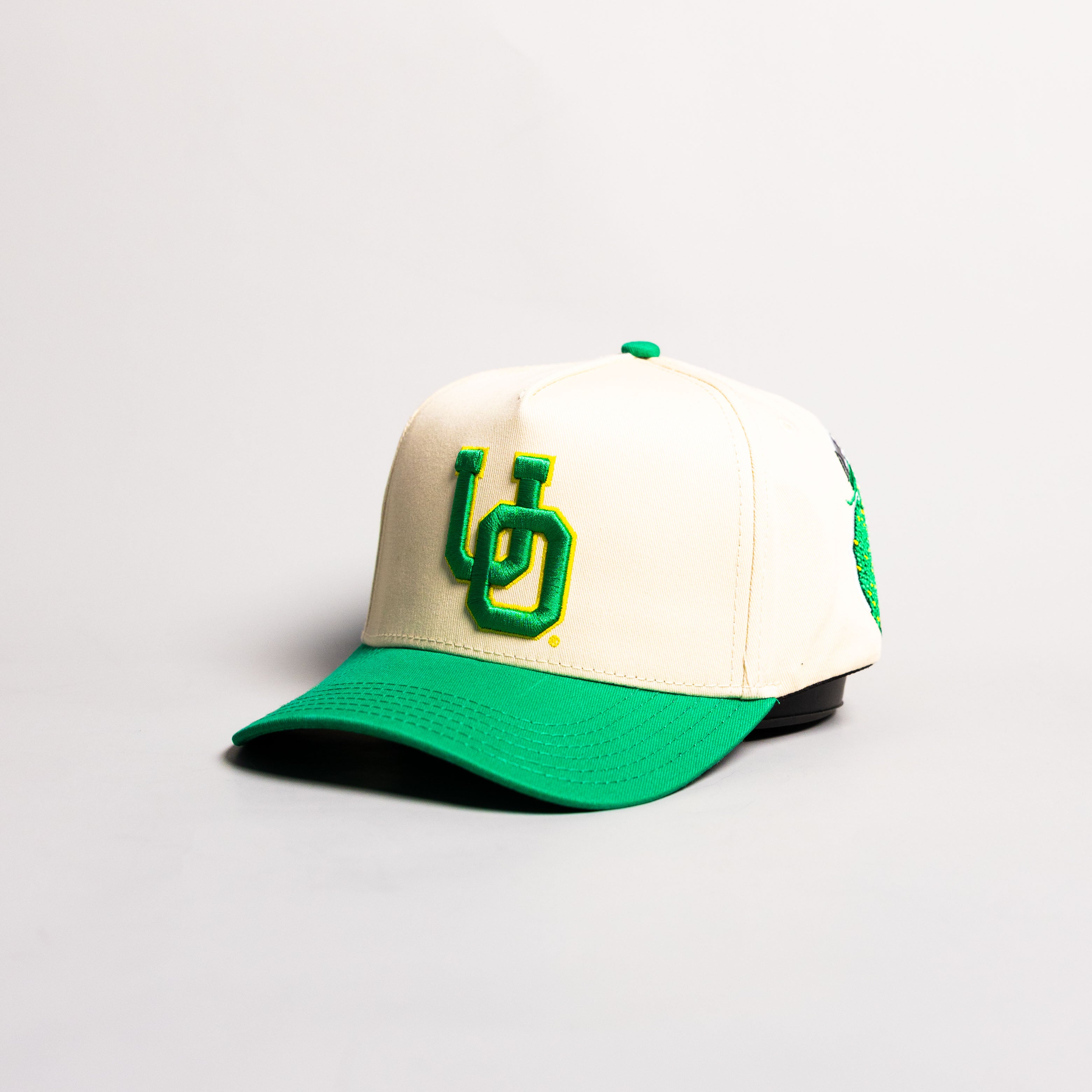 Oregon Ducks Hat Cream & Green Autzen Stadium Snapback - Angled View