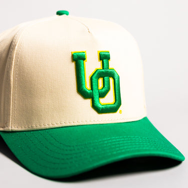 Oregon Ducks Hat Cream & Green Autzen Stadium Snapback - Front Detail