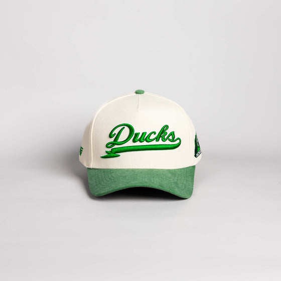Oregon Ducks Hat Cream & Green Sun Fade Snapback - Front Panel