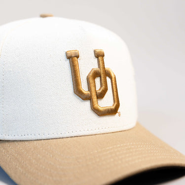 Oregon Ducks Hat Cream & Tan Jobsite Snapback - Front Detail