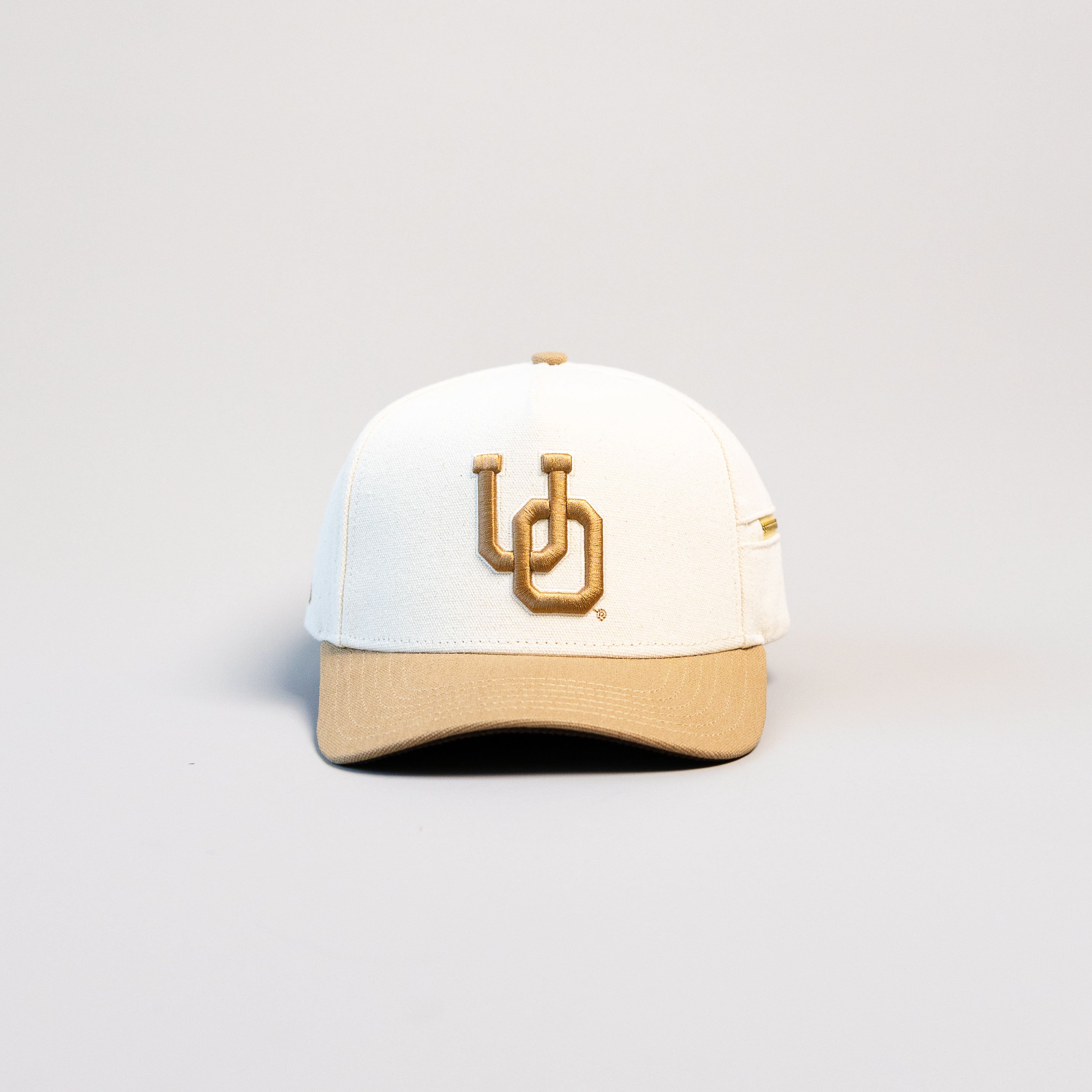 Oregon Ducks Hat Cream & Tan Jobsite Snapback - Front Panel