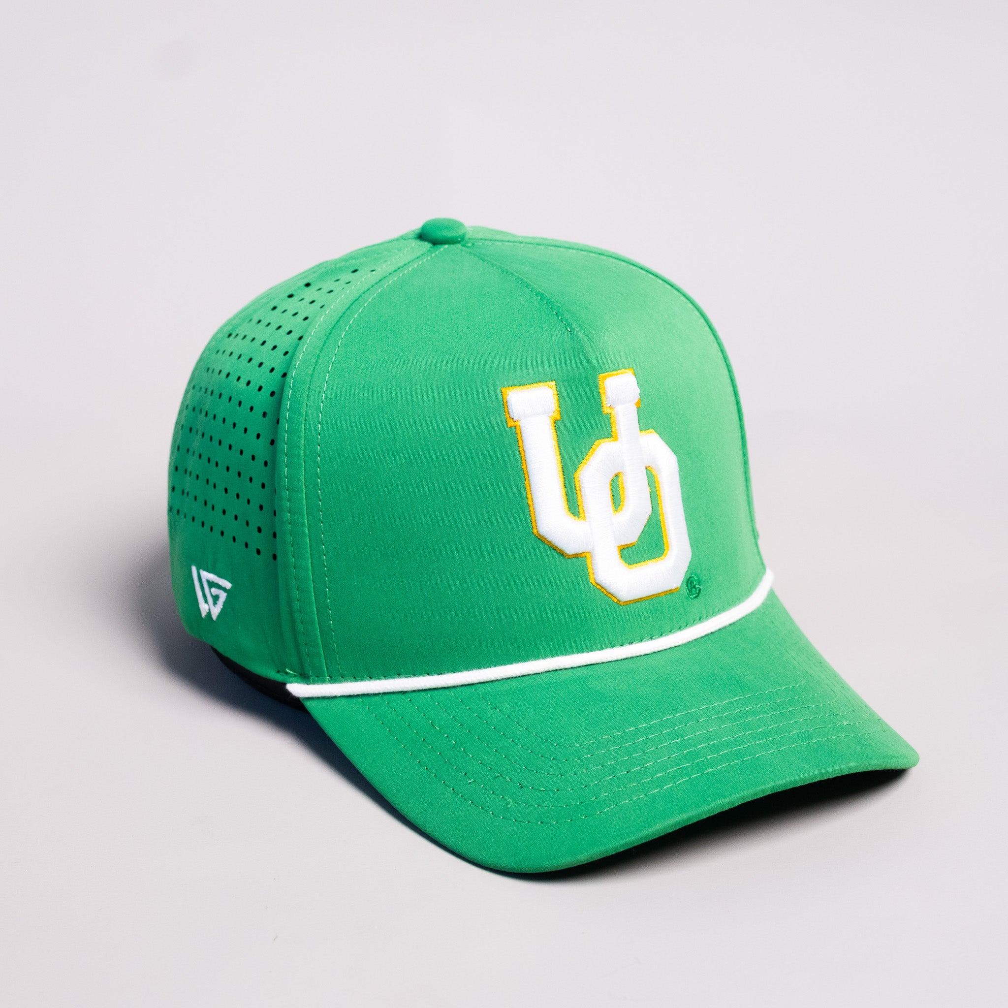 Oregon Ducks Hat Green & Yellow Tee Box Performance - Angled View