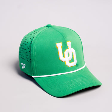 Oregon Ducks Hat Green & Yellow Tee Box Performance - Angled View