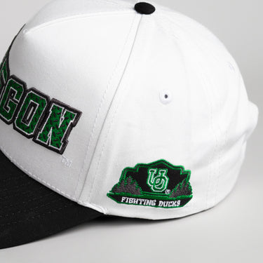 Oregon Ducks Hat White & Black Corduroy Flying V - Angled View