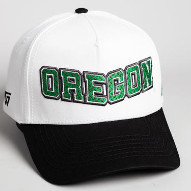 Oregon Ducks Hat White & Black Corduroy Flying V - Side Patch