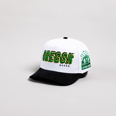 Oregon Ducks Hat White & Black Corduroy Stadium Pulse Snapback - Angled View