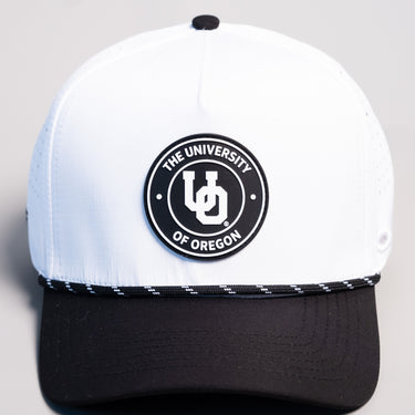 Oregon Ducks Hat White & Black Tee Box Performance - Front Detail