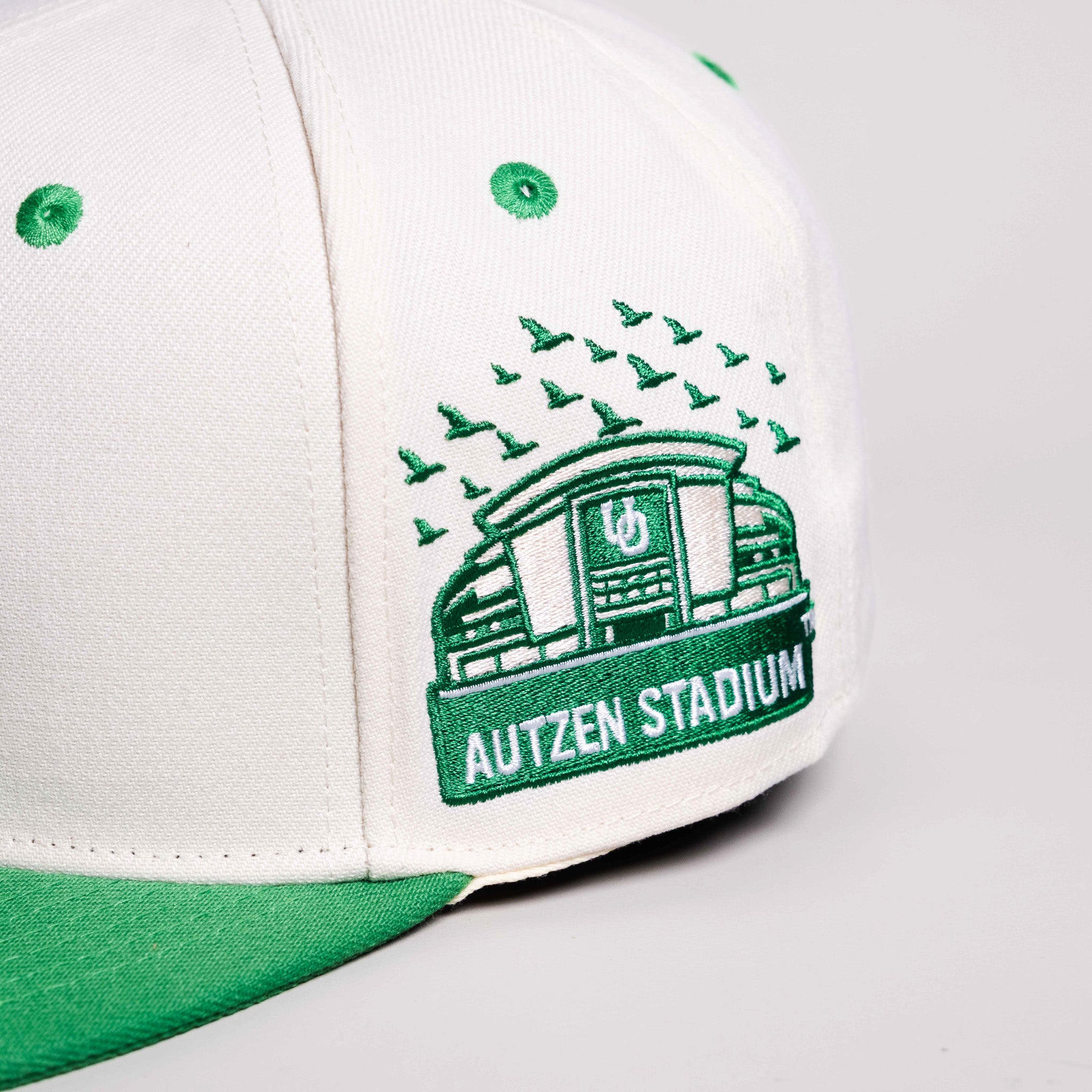 Oregon Ducks Hat White & Green Autzen Fitted - Stadium Detail