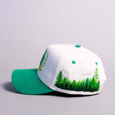 Oregon Ducks O Logo Hat White Green Brim Treeline Patch Snapback College - Side Treeline Embroidery